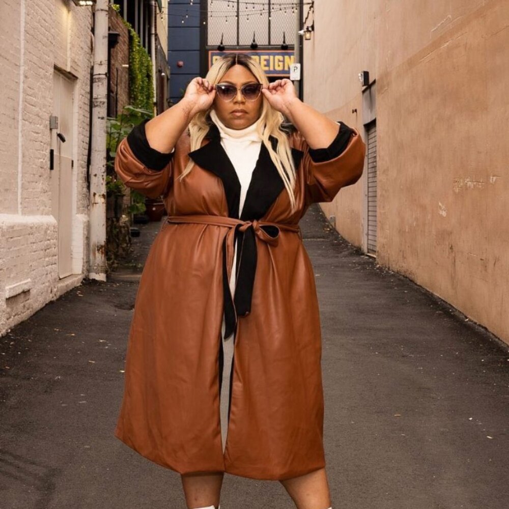 Eloquii Color Block Leather Coat